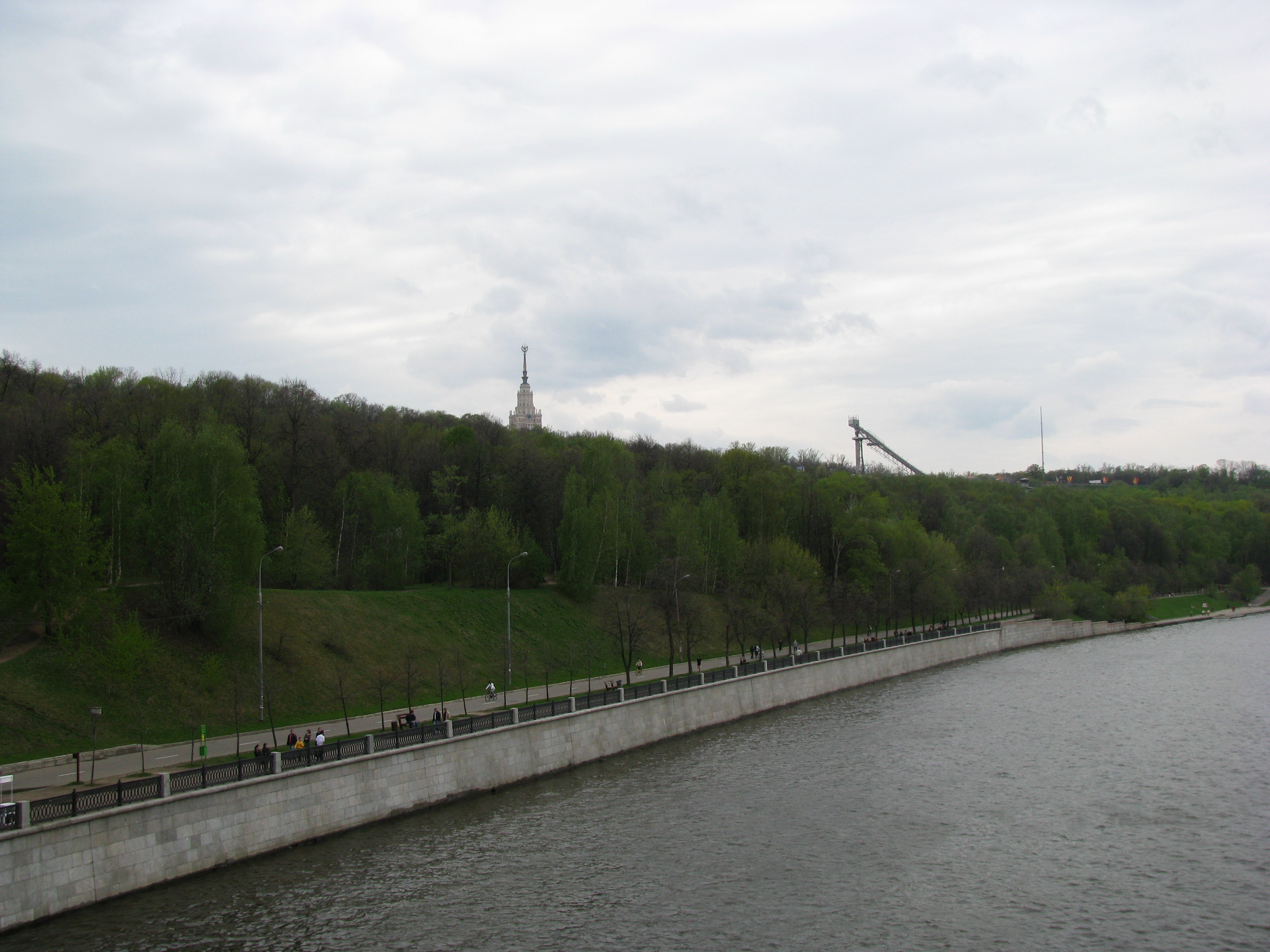 A view from the bridge up the hill